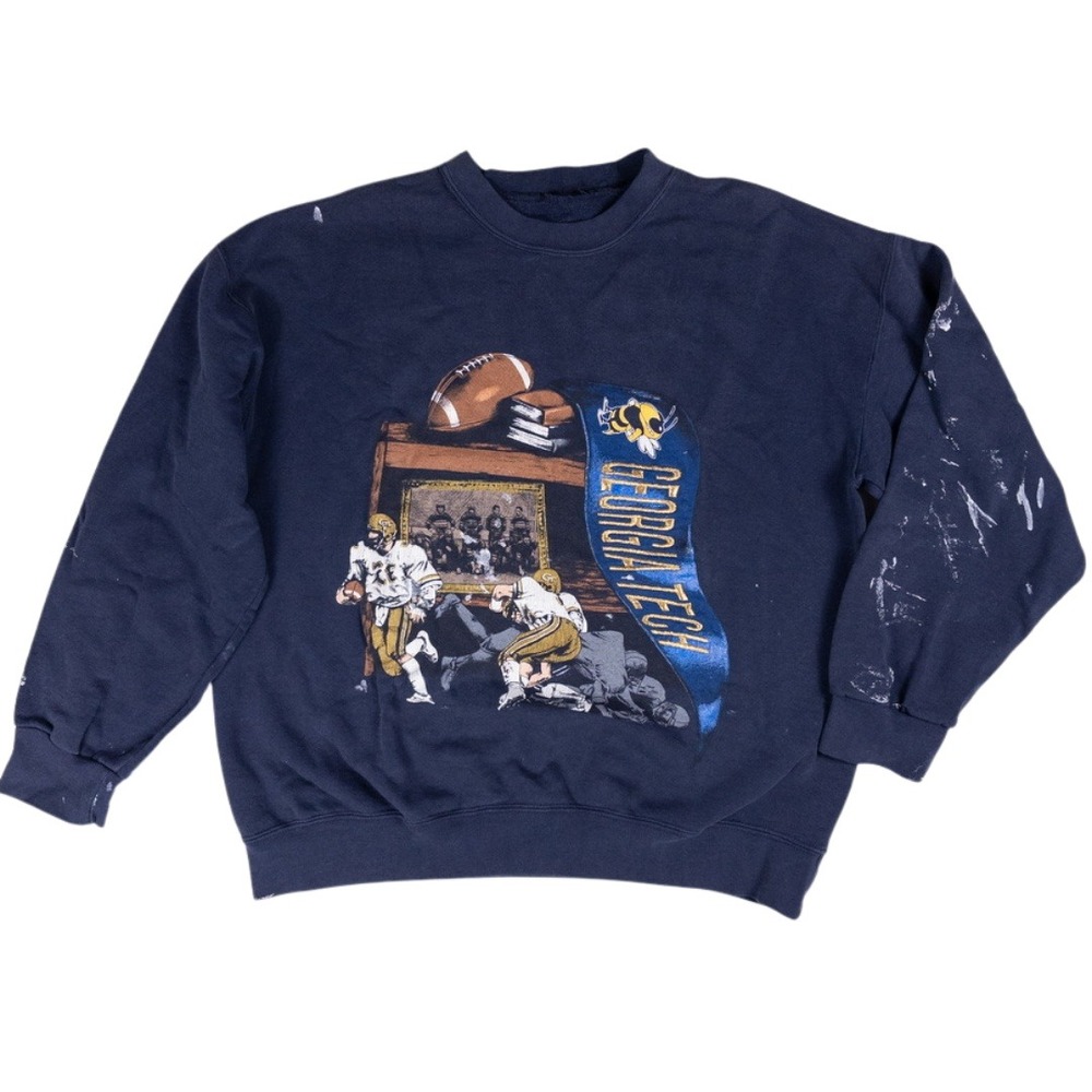 Vintage Georgia Tech Crewneck Mens Large Navy Blue Fair 90s Football USA Made